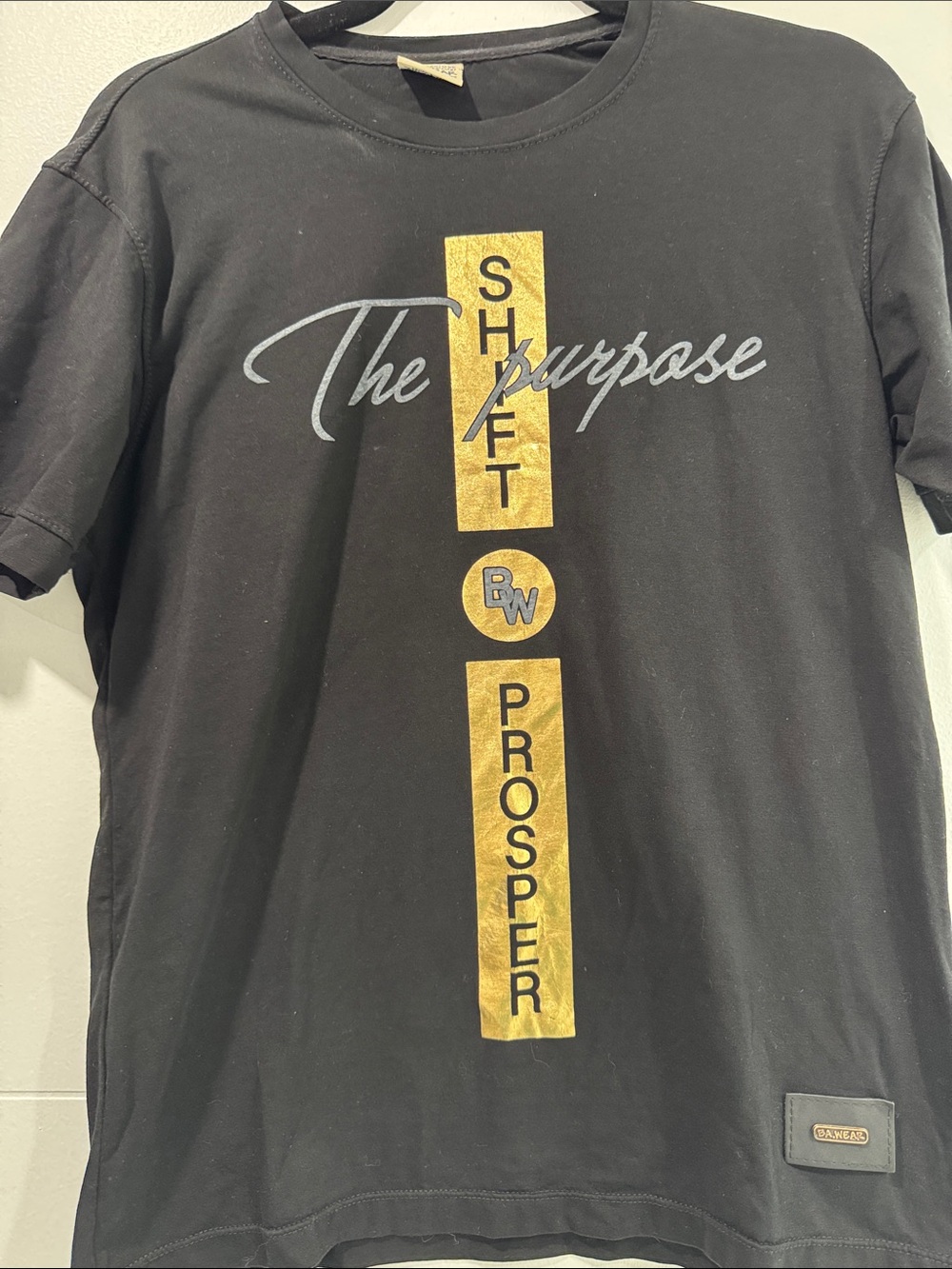 Black 'The Purpose' Graphic Tee with Gold Accents
